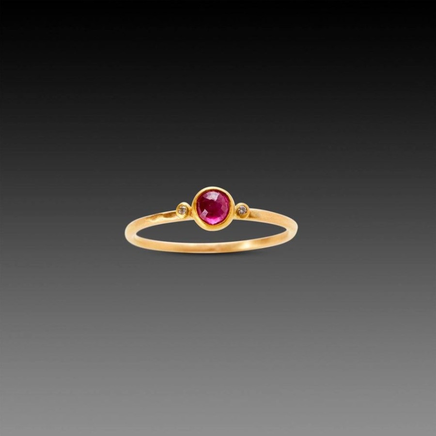 Rings Ananda Khalsa | Tiny Ruby Ring With Two Diamond Dots