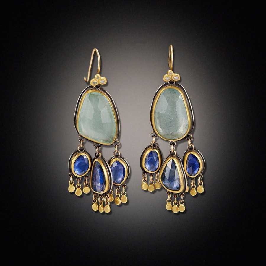 Earrings Ananda Khalsa | Aquamarine And Sapphire Chandelier Earrings