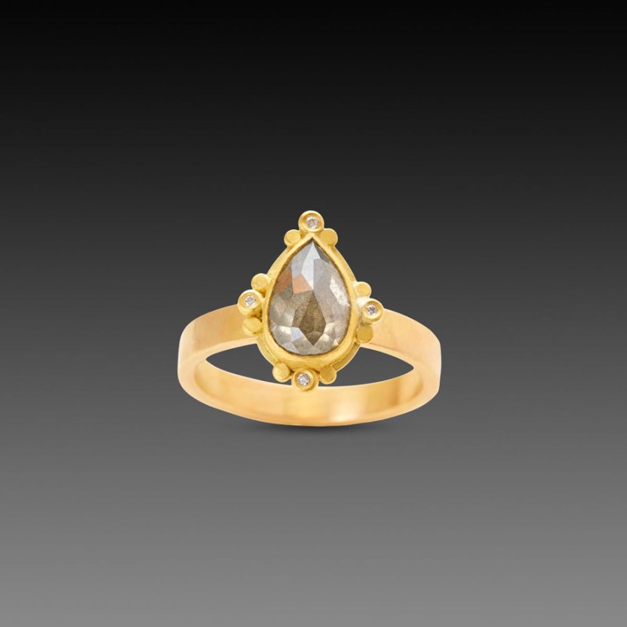 Rings Ananda Khalsa | Teardrop Gray Diamond Ring With Diamond Trios