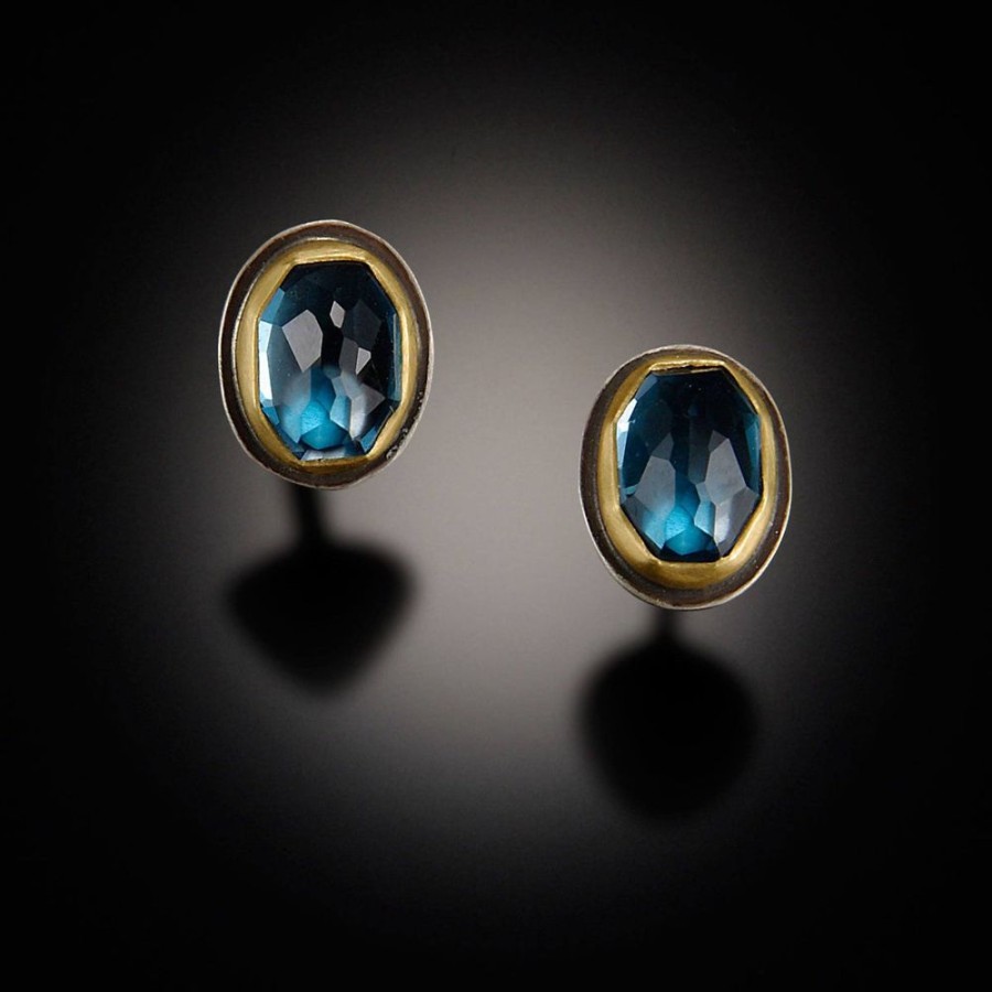 Earrings Ananda Khalsa | Oval London Blue Topaz Stud Earrings