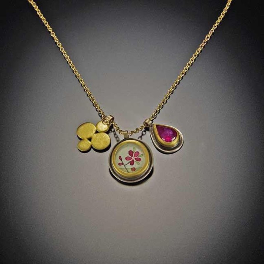 Hand Painted Jewelry Ananda Khalsa | Plum Blossom Charm Necklace