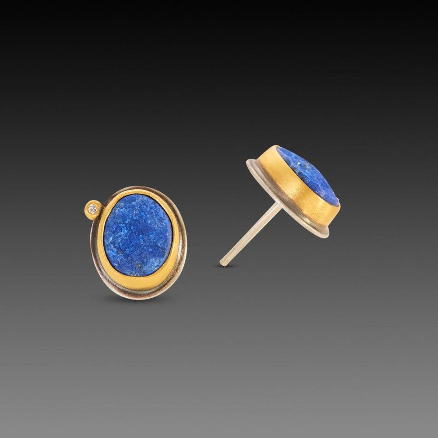 Earrings Ananda Khalsa | Lapis Surface Stud Earrings