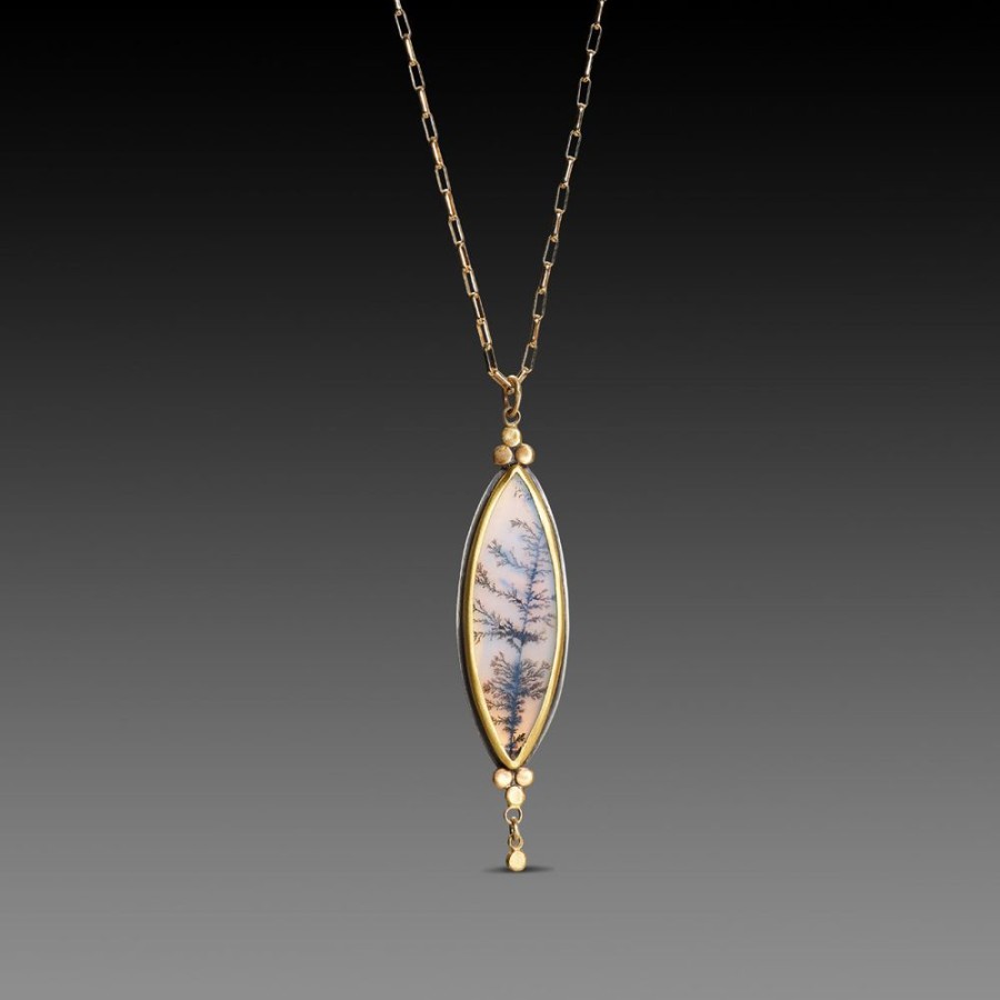 Necklaces Ananda Khalsa | Pointed Oval Dendritic Agate Necklace