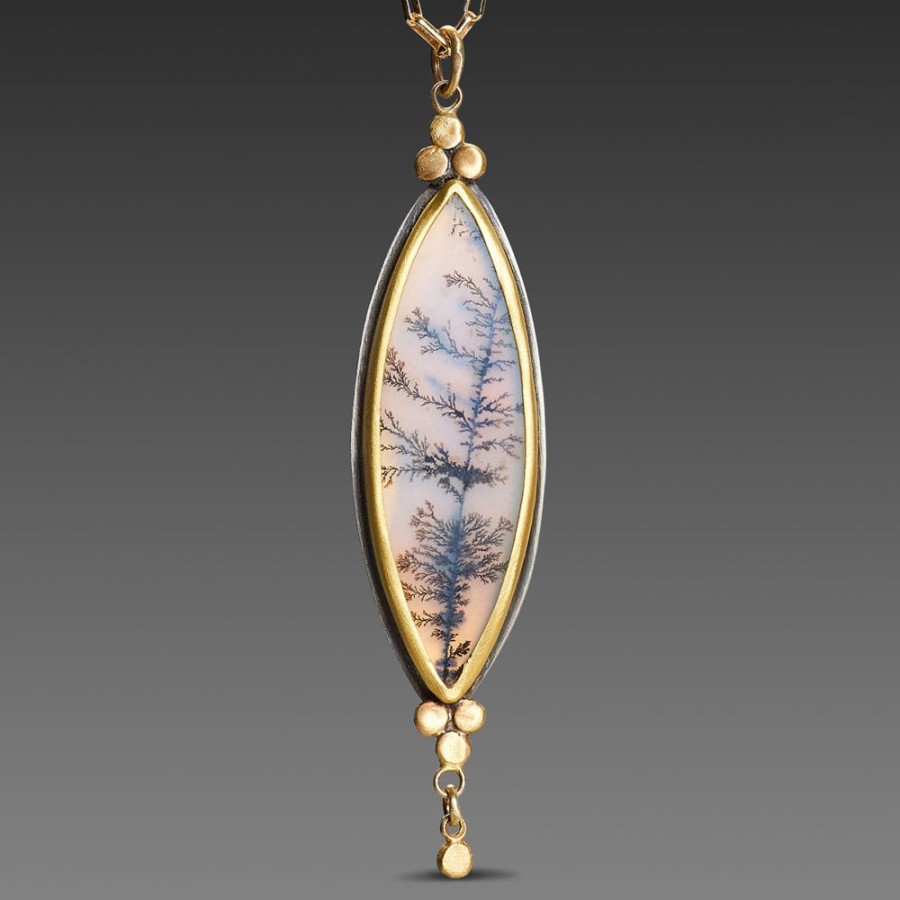 Necklaces Ananda Khalsa | Pointed Oval Dendritic Agate Necklace