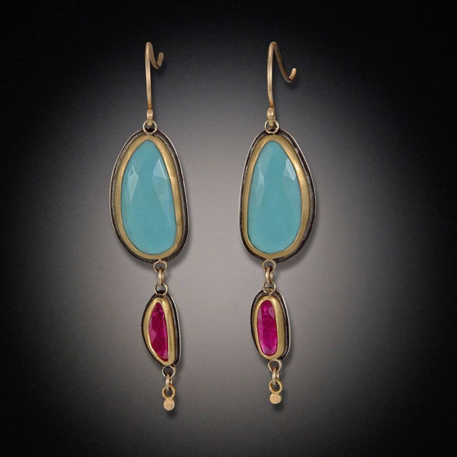 Earrings Ananda Khalsa | Turquoise And Ruby Earrings