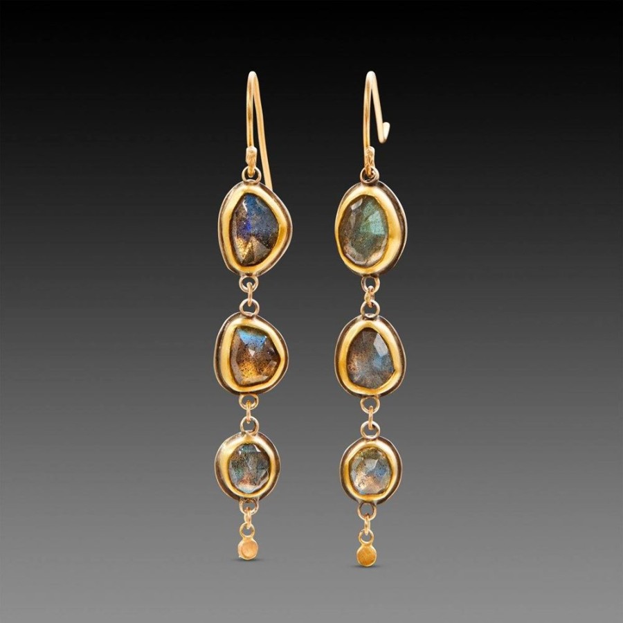 Earrings Ananda Khalsa | Triple Labradorite Drop Earrings