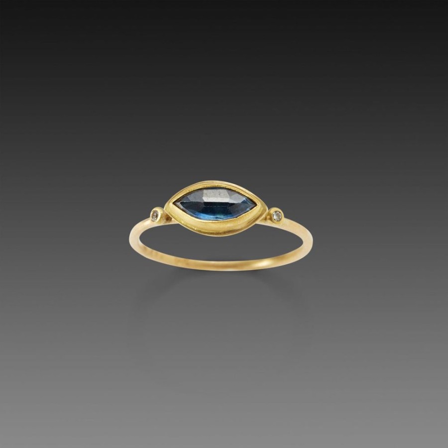 Rings Ananda Khalsa | Marquise Blue Sapphire Ring With Two Diamond Dots