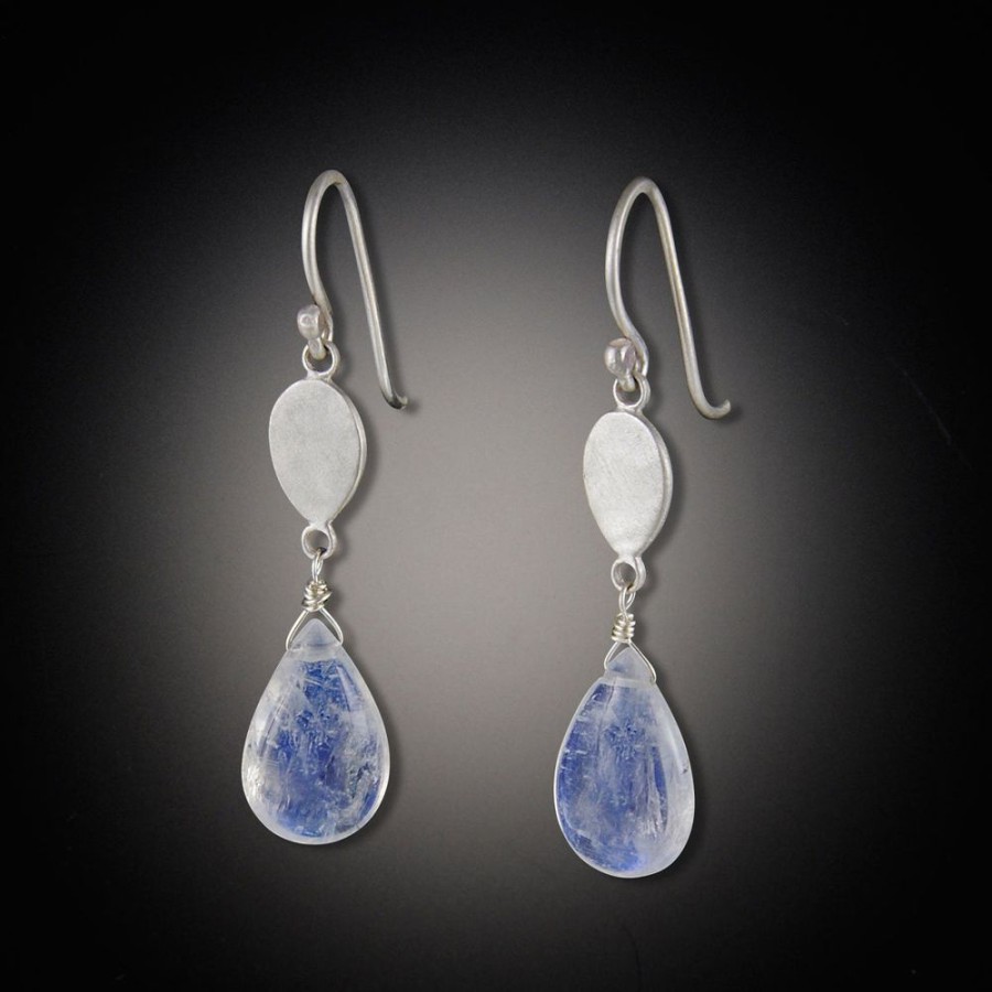 Earrings Ananda Khalsa | Oval Disk With Moonstone Drop Earrings