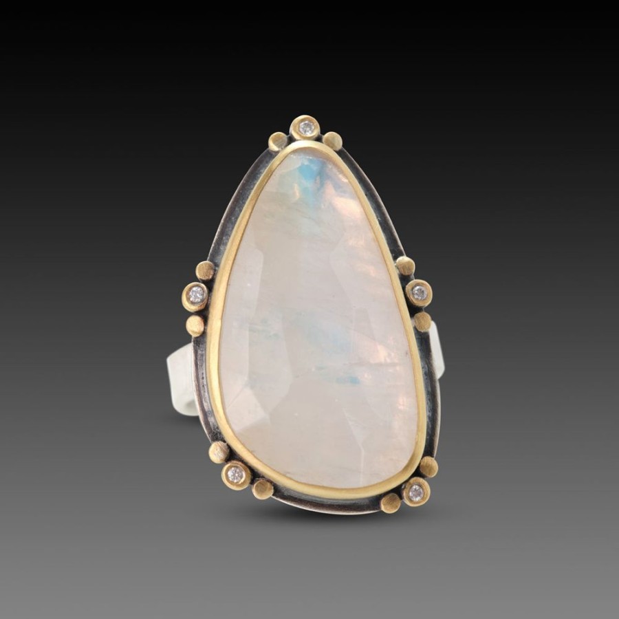 Rings Ananda Khalsa | Moonstone Statement Ring With Diamond Trios