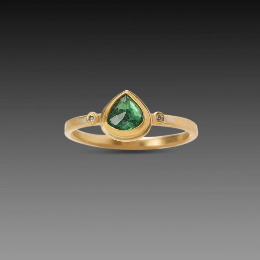 Rings Ananda Khalsa | Teardrop Emerald Ring With Tiny Diamonds