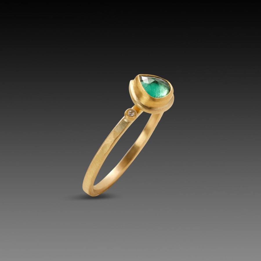 Rings Ananda Khalsa | Teardrop Emerald Ring With Tiny Diamonds