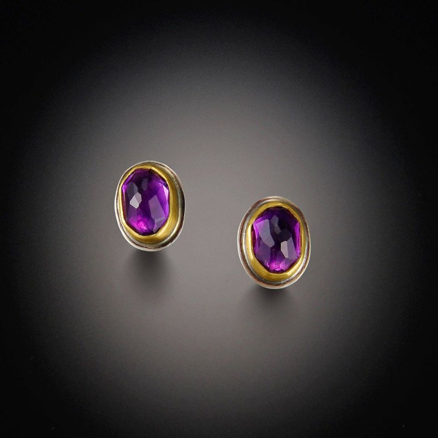 Earrings Ananda Khalsa | Oval Amethyst Stud Earrings