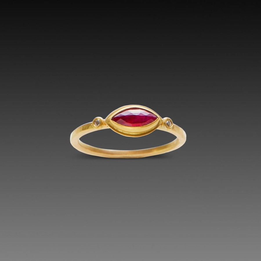 Rings Ananda Khalsa | Marquise Ruby Ring With Diamond Dots