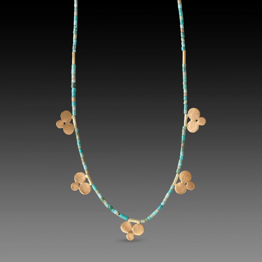 Necklaces Ananda Khalsa | Turquoise Bead Necklace With Five 22K Trios