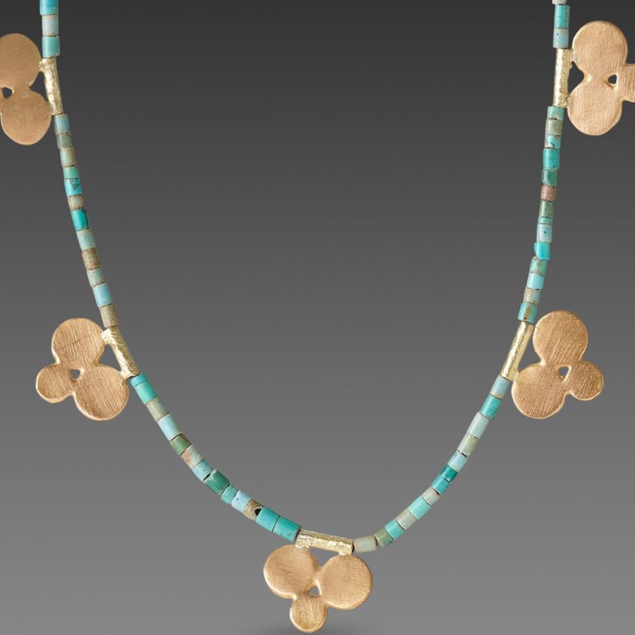 Necklaces Ananda Khalsa | Turquoise Bead Necklace With Five 22K Trios