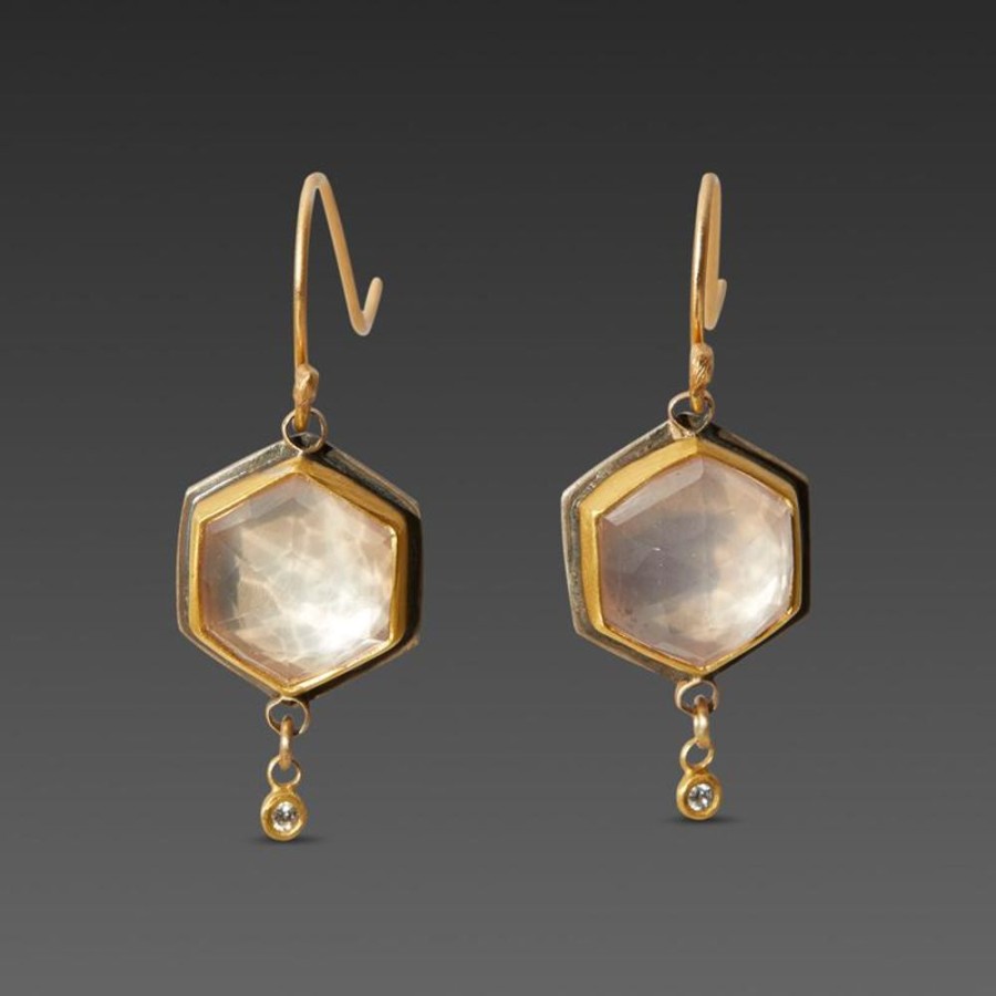 Earrings Ananda Khalsa | Rose Quartz Earrings With Diamond Drops