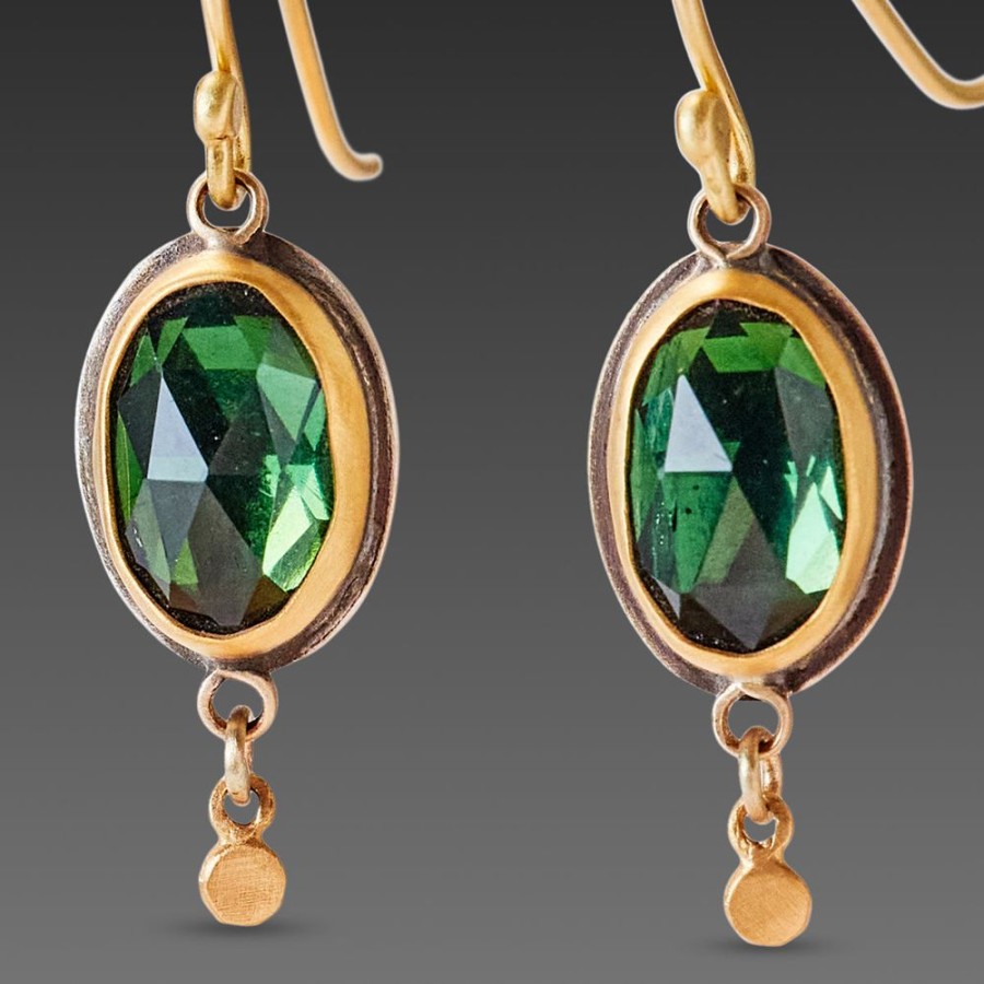 Earrings Ananda Khalsa | Oval Green Tourmaline Earrings