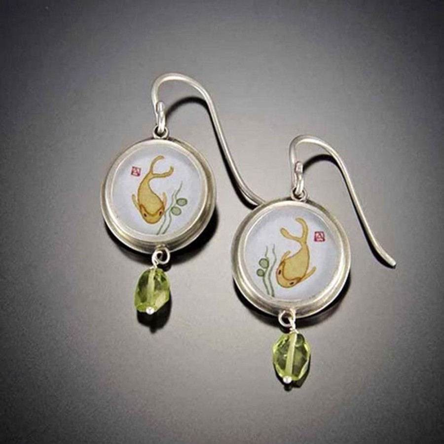 Hand Painted Jewelry Ananda Khalsa | Koi Earrings With Peridot