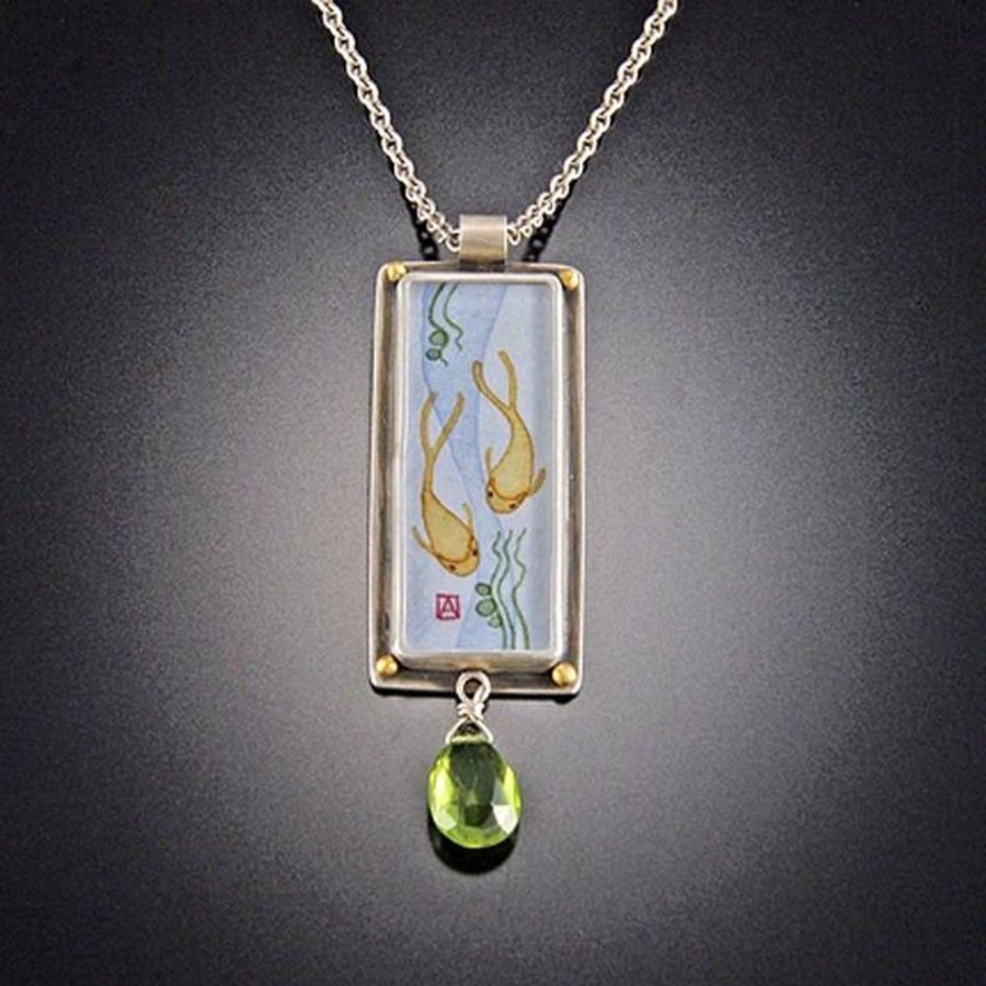 Necklaces Ananda Khalsa | Rectangular Koi Necklace With Peridot