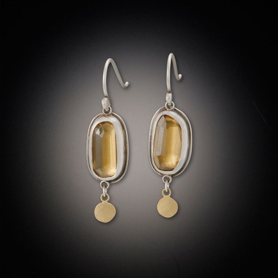 Earrings Ananda Khalsa | Champagne Quartz Earrings With Gold Drop