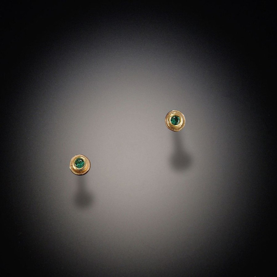 Earrings Ananda Khalsa | Gold Dot Earrings With Emeralds