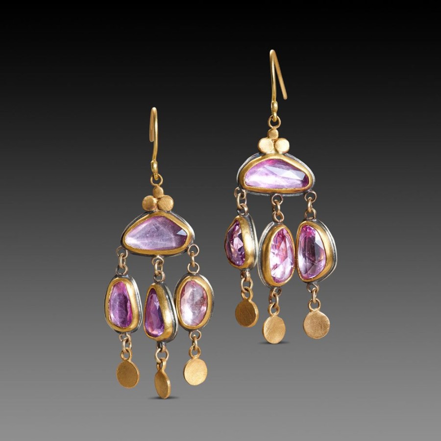 Earrings Ananda Khalsa | Pink Sapphire Chandelier Earrings