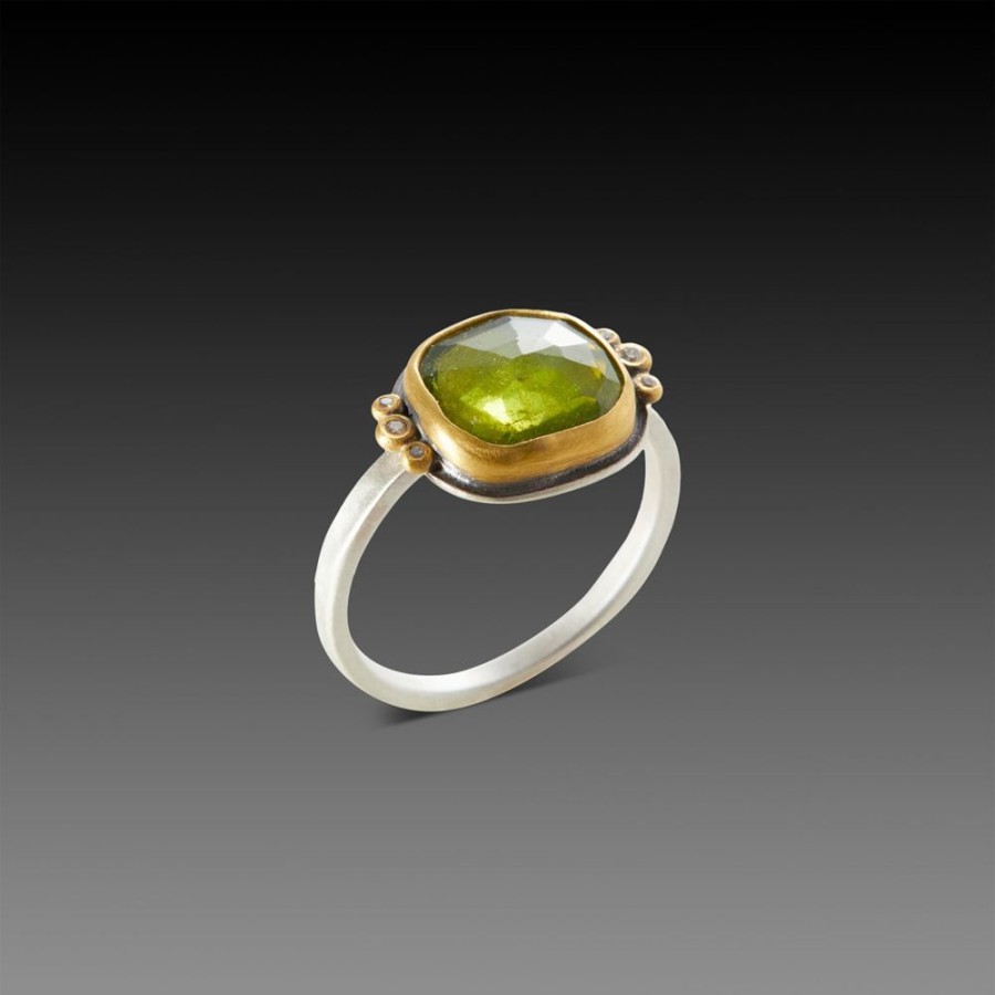 Rings Ananda Khalsa | Vesuvianite Ring With Diamond Trios