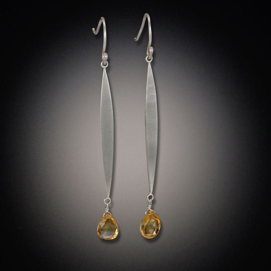 Earrings Ananda Khalsa | Long Leaf Earrings With Gem Drops