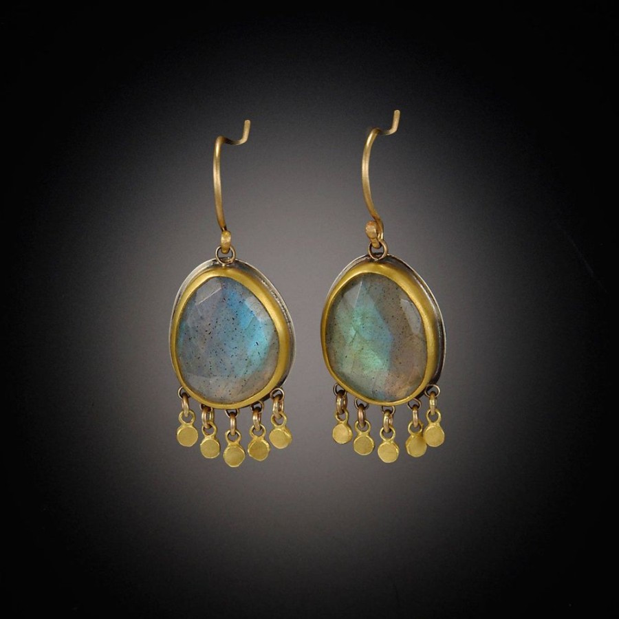 Earrings Ananda Khalsa | Labradorite Earrings With 22K Gold Fringe