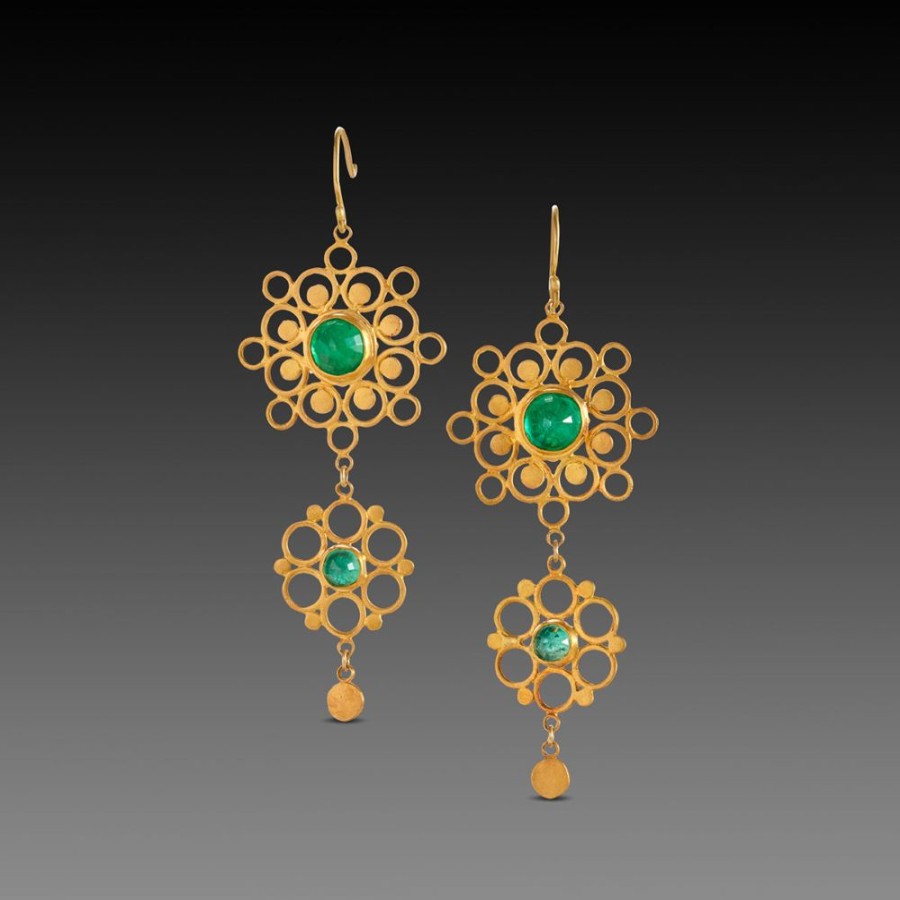 Earrings Ananda Khalsa | Double Mandala Earrings With Emeralds