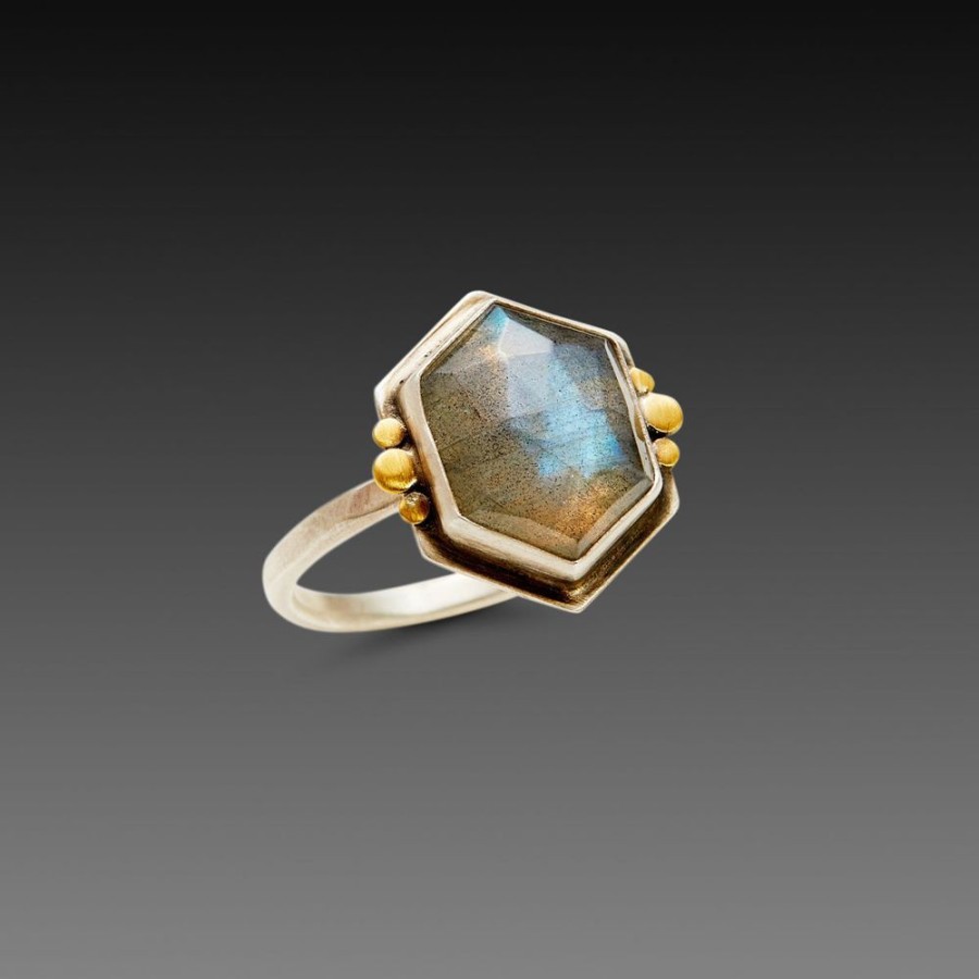 Rings Ananda Khalsa | Geometric Labradorite Ring With Six Gold Dots