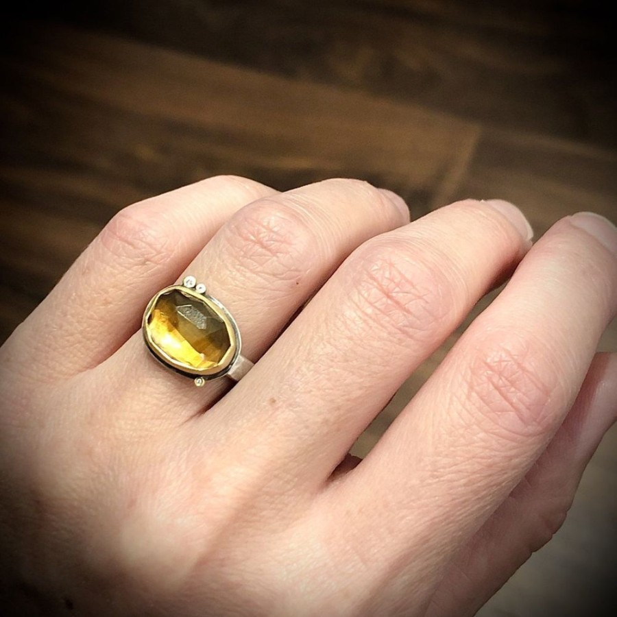 Rings Ananda Khalsa | Citrine Ring With Diamond Dots