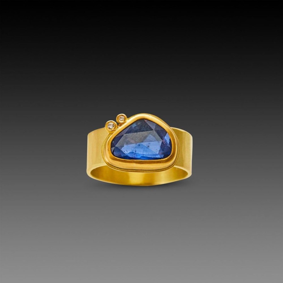 Rings Ananda Khalsa | Organic Blue Sapphire Ring With Wide Band