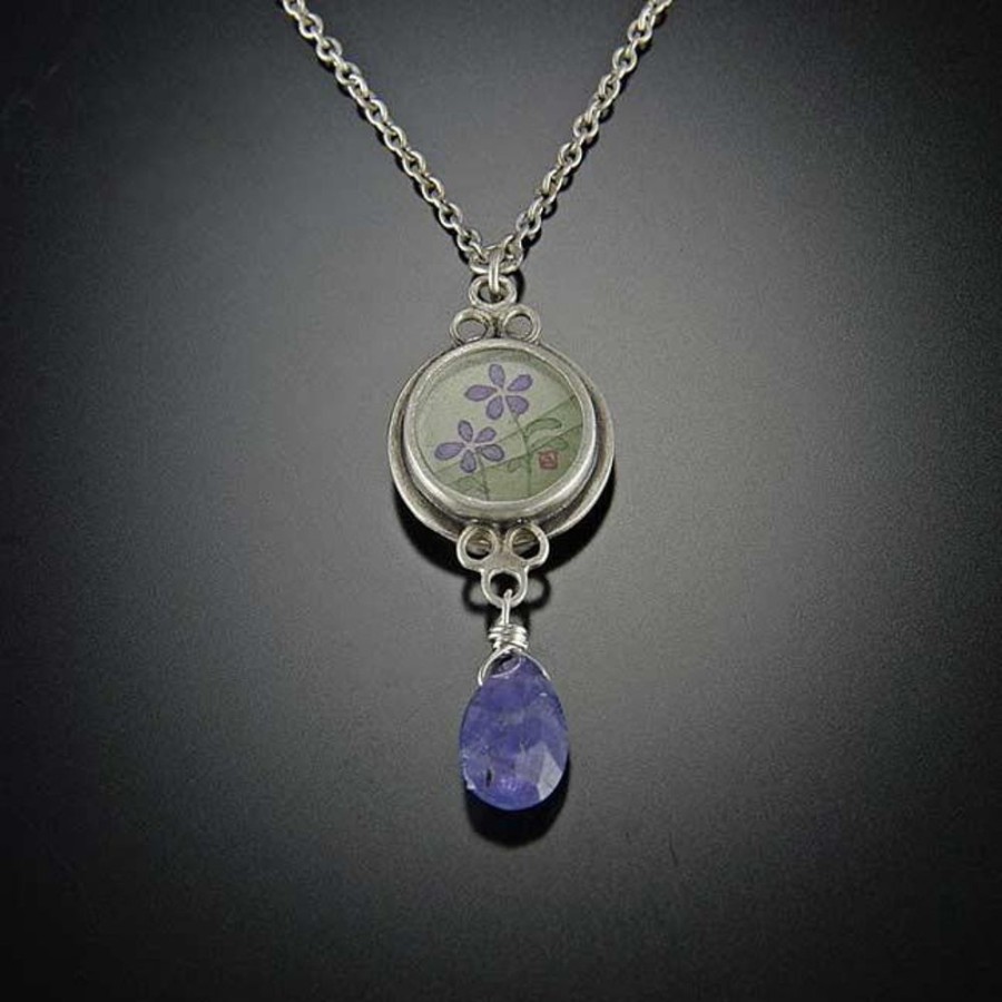 Hand Painted Jewelry Ananda Khalsa | Tiny Violets Necklace With Tanzanite