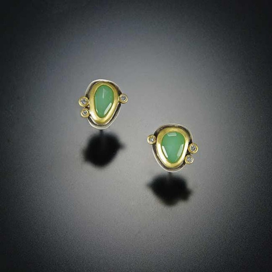 Earrings Ananda Khalsa | Chrysoprase Stud Earrings With Diamonds