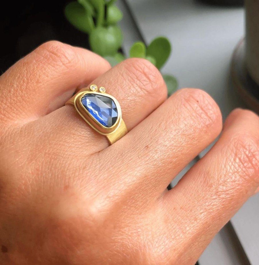 Rings Ananda Khalsa | Organic Blue Sapphire Ring With Wide Band