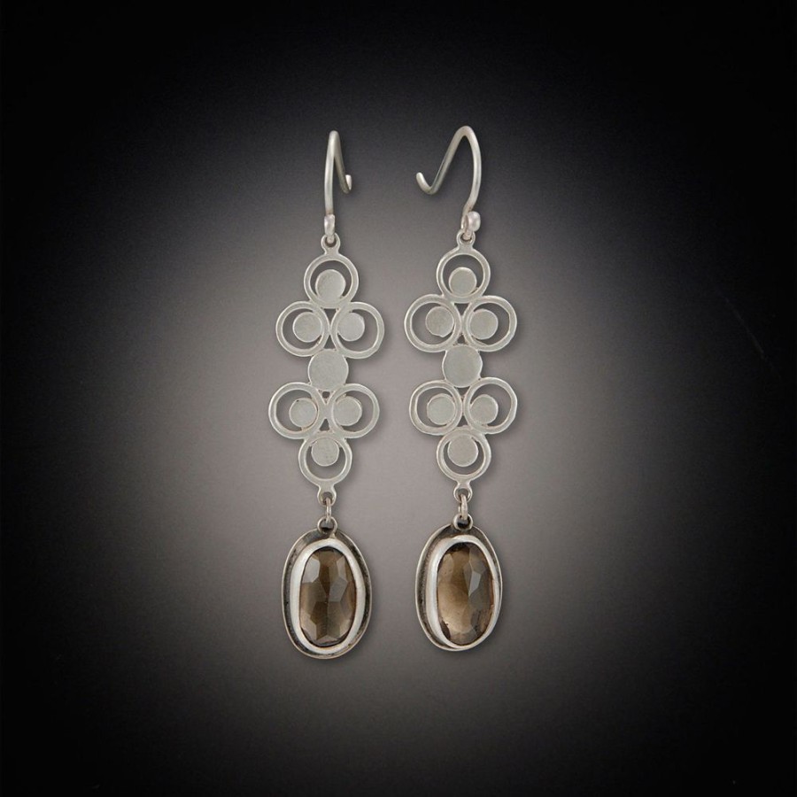 Earrings Ananda Khalsa | Silver Filigree Earrings With Smoky Quartz