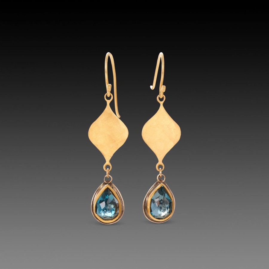 Earrings Ananda Khalsa | Hammered Gold And Blue Topaz Earrings