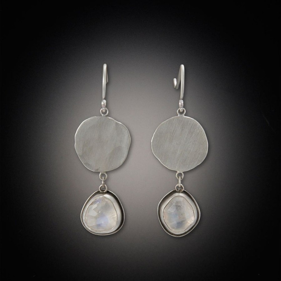 Earrings Ananda Khalsa | Moonstone Earrings With Large Hammered Disks