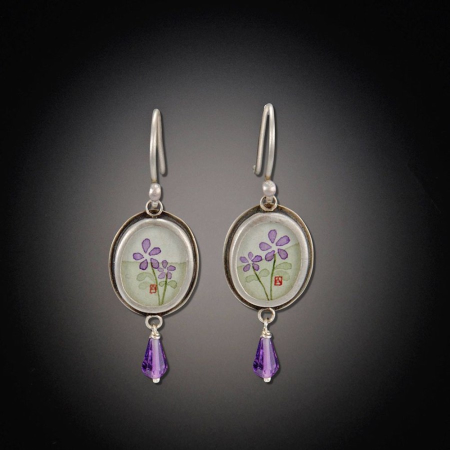 Earrings Ananda Khalsa | Tiny Oval Violets Earrings