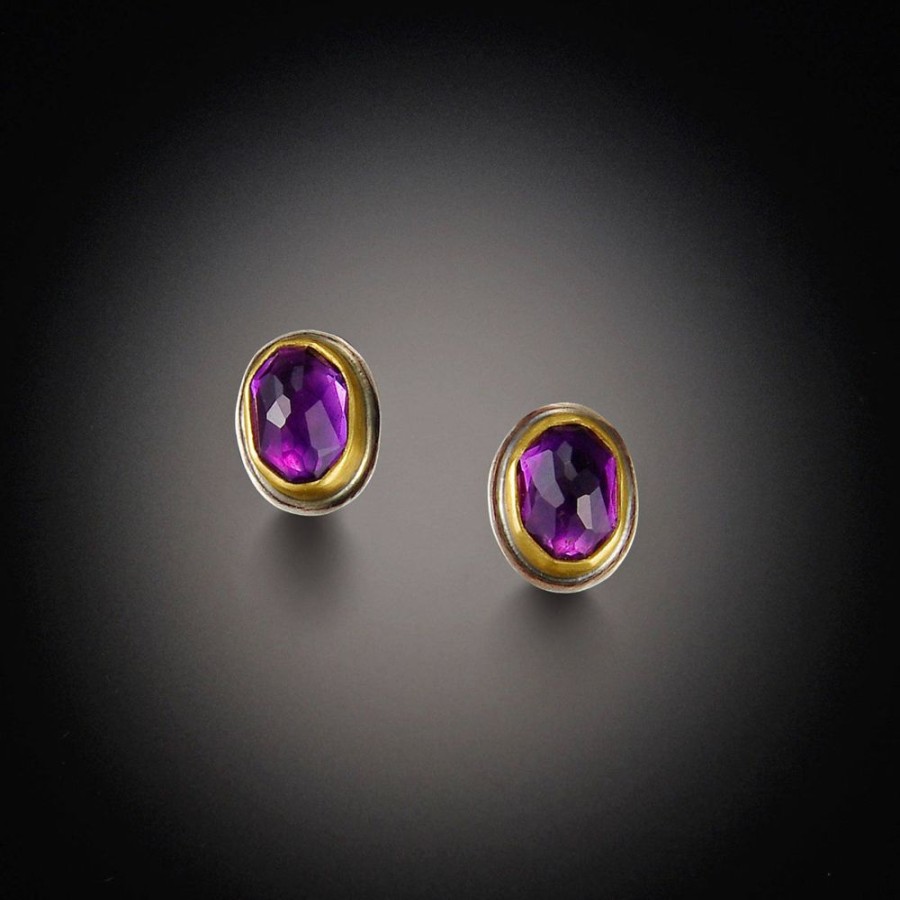 Earrings Ananda Khalsa | Oval Amethyst Stud Earrings