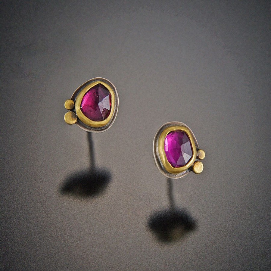 Earrings Ananda Khalsa | Garnet Stud Earrings With Two 22K Dots