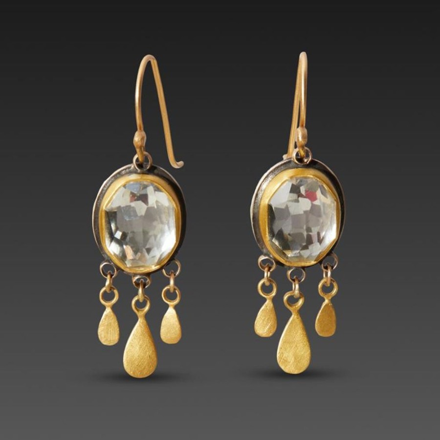 Earrings Ananda Khalsa | Clear Topaz Earrings With 22K Gold Fringe