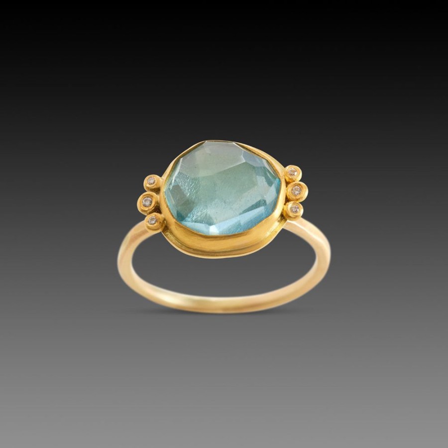 Rings Ananda Khalsa | Organic Aquamarine Ring With Diamond Trios