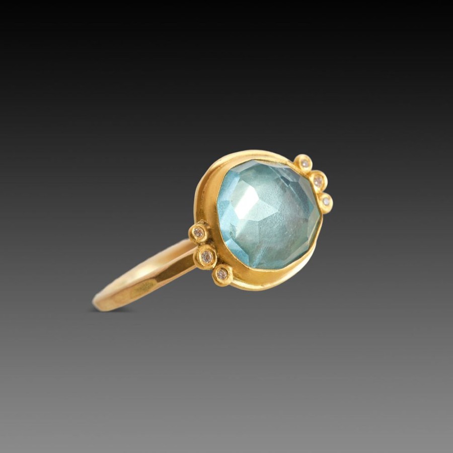 Rings Ananda Khalsa | Organic Aquamarine Ring With Diamond Trios