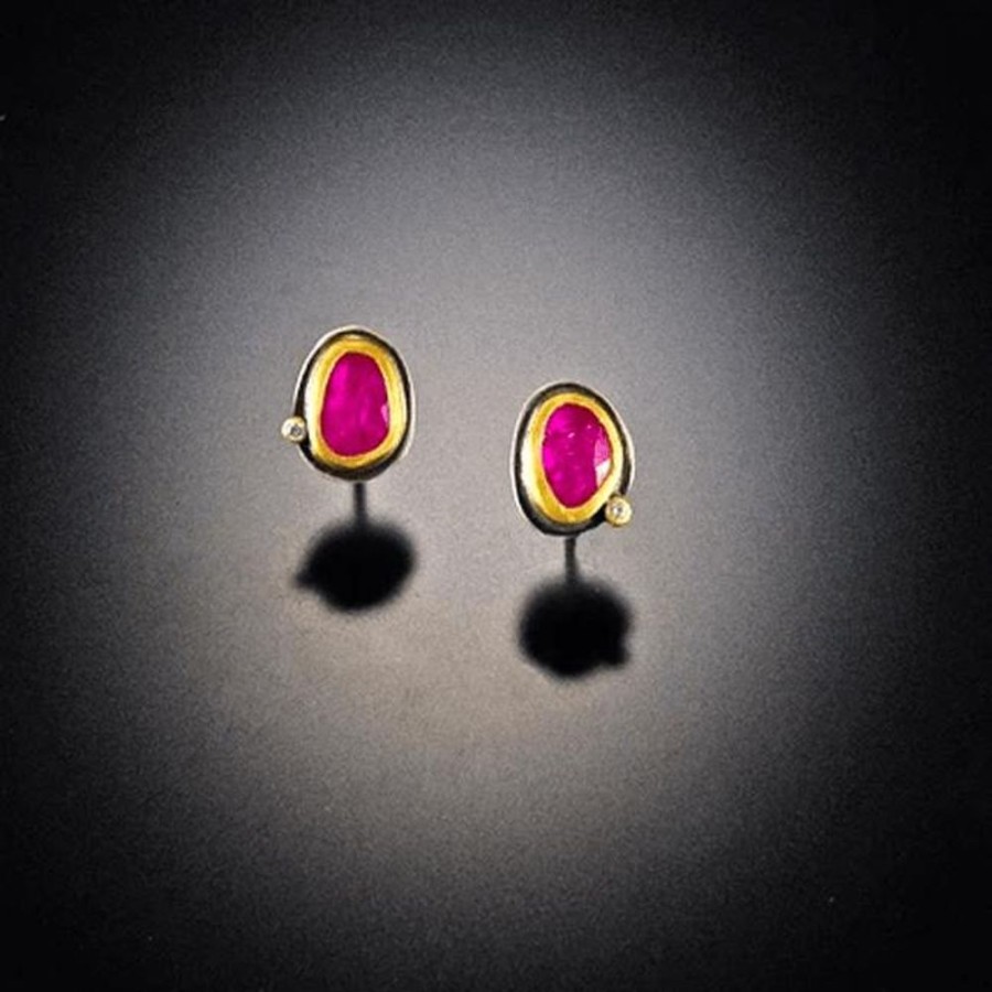 Earrings Ananda Khalsa | Ruby With Diamond Dot Stud Earrings