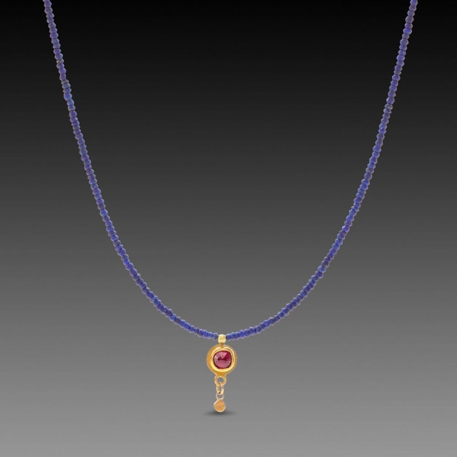 Necklaces Ananda Khalsa | Delicate Lapis And Ruby Necklace