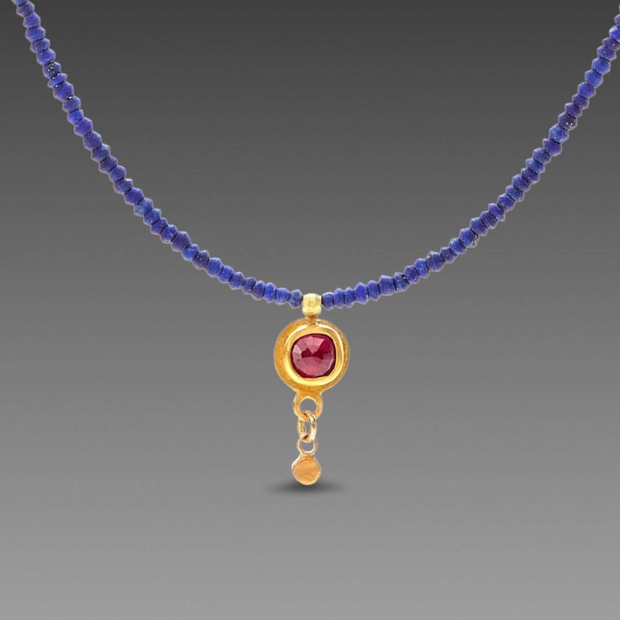 Necklaces Ananda Khalsa | Delicate Lapis And Ruby Necklace