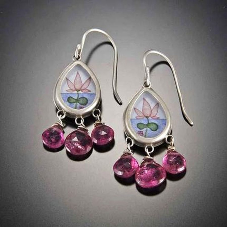 Earrings Ananda Khalsa | Lotus Earrings With Tourmaline