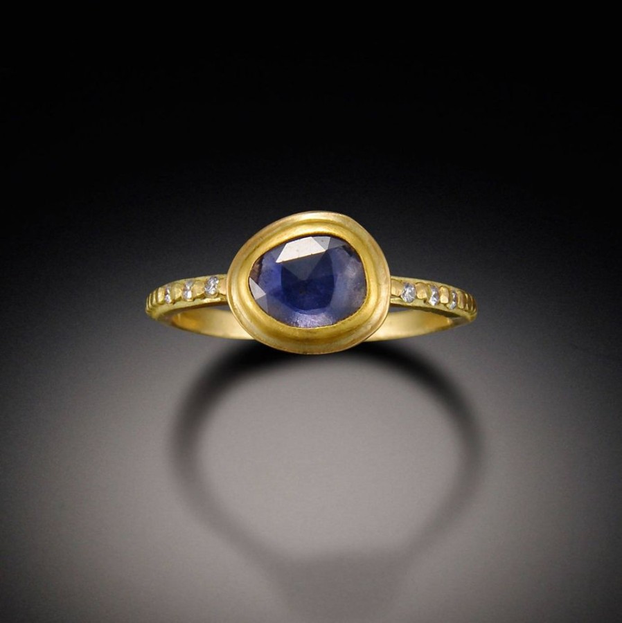 Rings Ananda Khalsa | Blue Sapphire Ring With Raised Diamond Dot Band